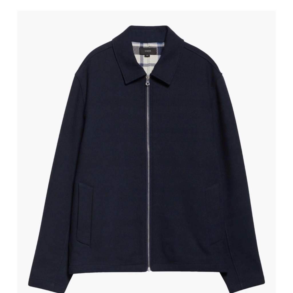 Vince Navy Plaid Lined Bomber Jacket